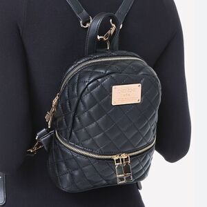 bebe U.S.A. Black Faux Leather Quilted Mini Backpack Purse Gold Tone Hardware